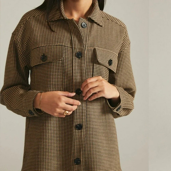 Current Air Anthropologie Houndstooth Shirt Jacket Shacket‎ Women XL Brown Black - Picture 2 of 11